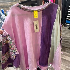 Blue Velvet oversized Women's Colorblock Blouse - Purple, Pink, and Green